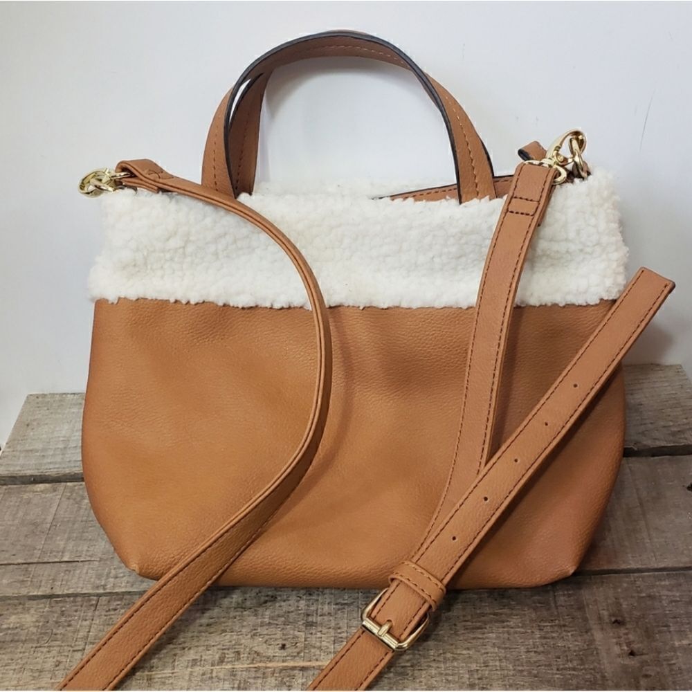 NANETTE LEPORE Sherpa & Vegan Faux Leather 2 In 1 Crossbody Or Hand Bag